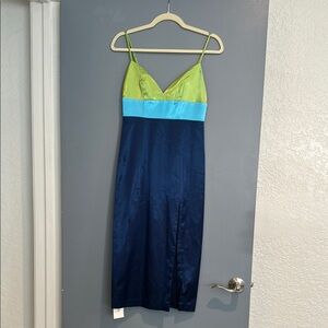 Staud Colorblock Satin Slip Dress